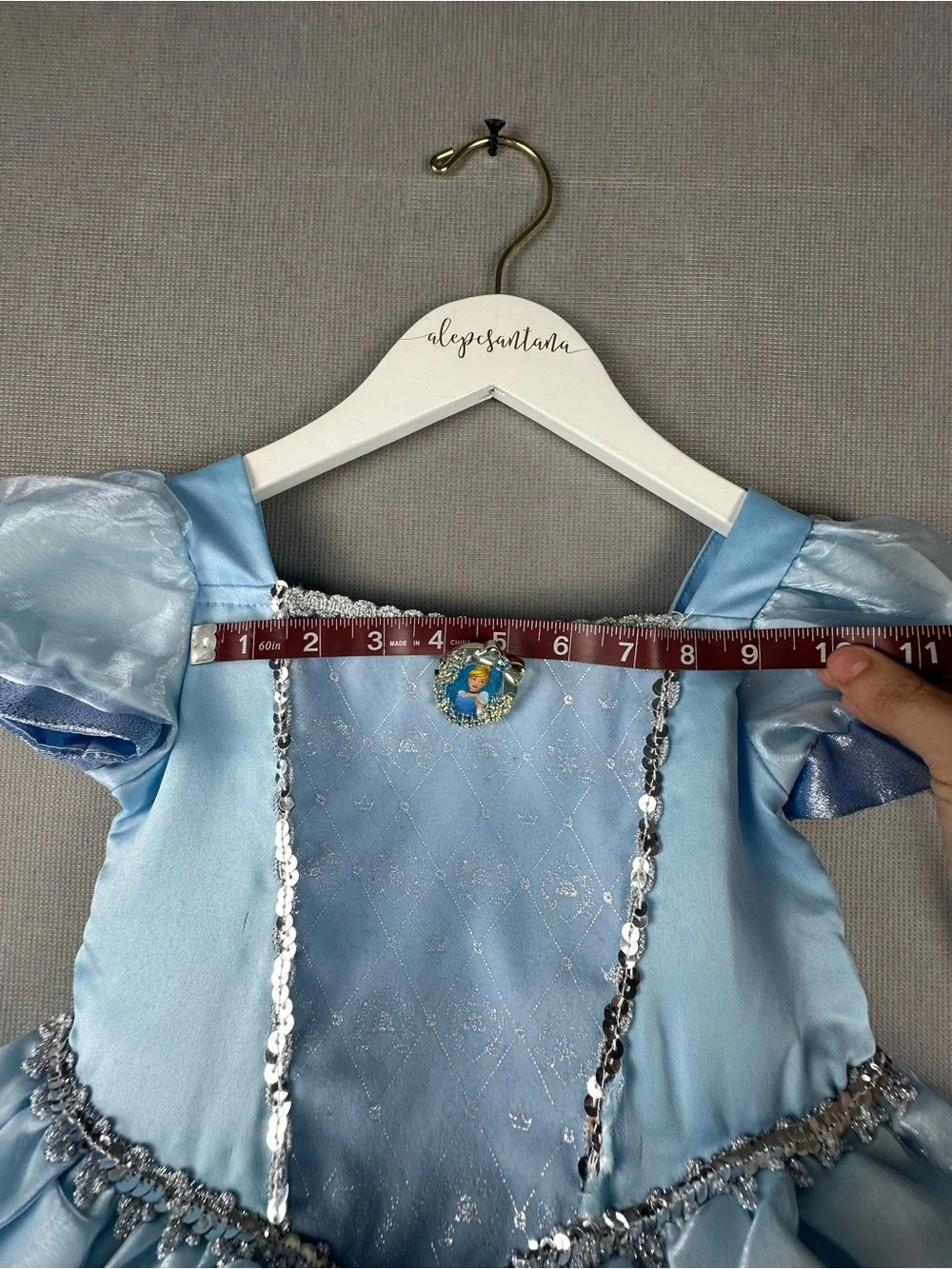 Cinderella Princess Costume Dress Girls Blue Satin Puff Sleeve Sparkle